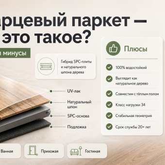 Изображение Кварцевый паркет — что это такое: плюсы, минусы, сравнение