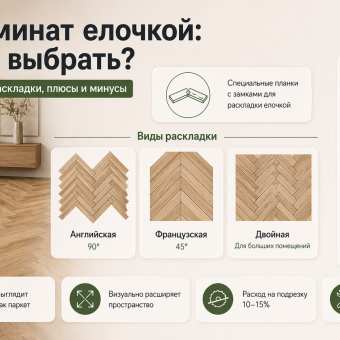 Изображение Ламинат елочкой: какой выбрать, виды раскладки, плюсы и минусы