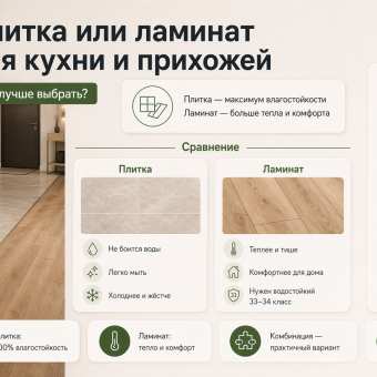 Изображение Плитка или ламинат: что лучше для кухни и прихожей — сравнение
