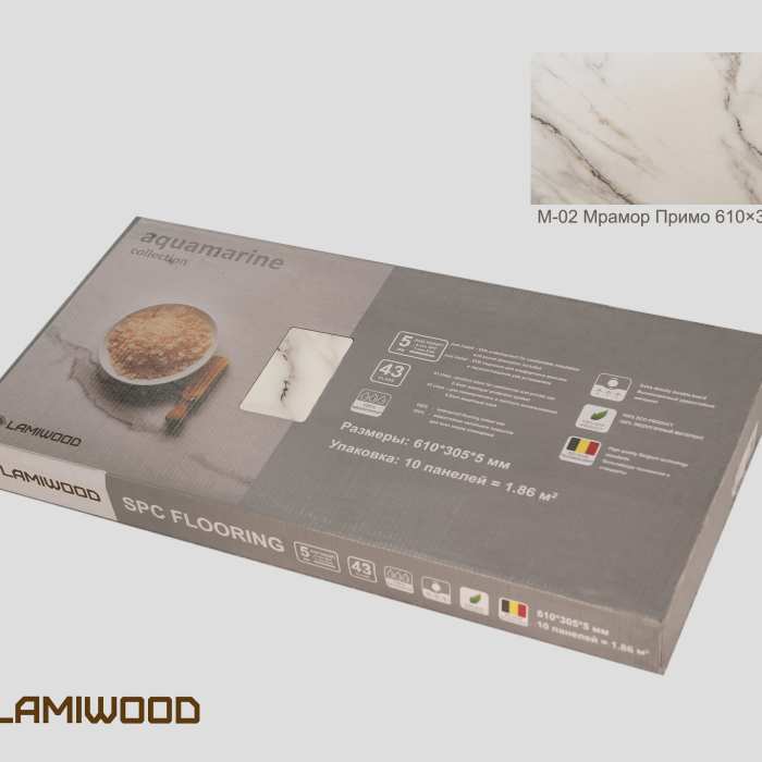 Кварцвиниловый SPC ламинат Lamiwood Aquamarine M-02 Мрамор Примо №7