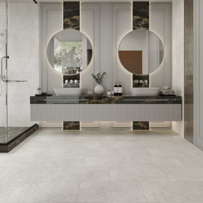 Кварцвиниловая SPC плитка NT Ceramic Betone Stone SP55104ST Stone Marfil Bianco