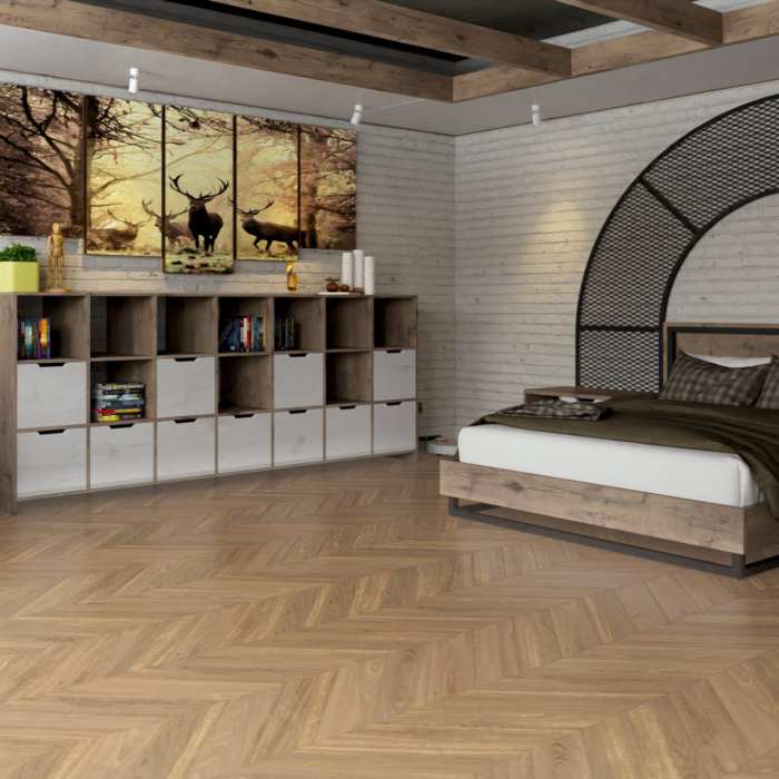 Инженерная паркет «французская ёлочка» Damy Floor Luxury Натуральный