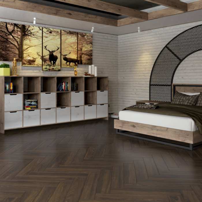 Инженерная паркет «английская ёлочка» Damy Floor Luxury Шоколадный