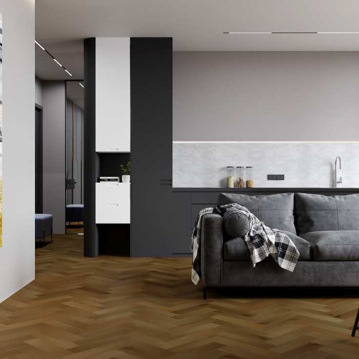Кварцевый SPC ламинат Fargo Herringbone Дуб Окленд 44-653-76 Clyck System 5G №4