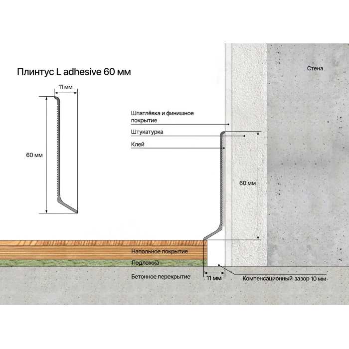Плинтус Laconistiq Adhesive RAL 9005 Черный Матовый Порошковый 60 мм №6