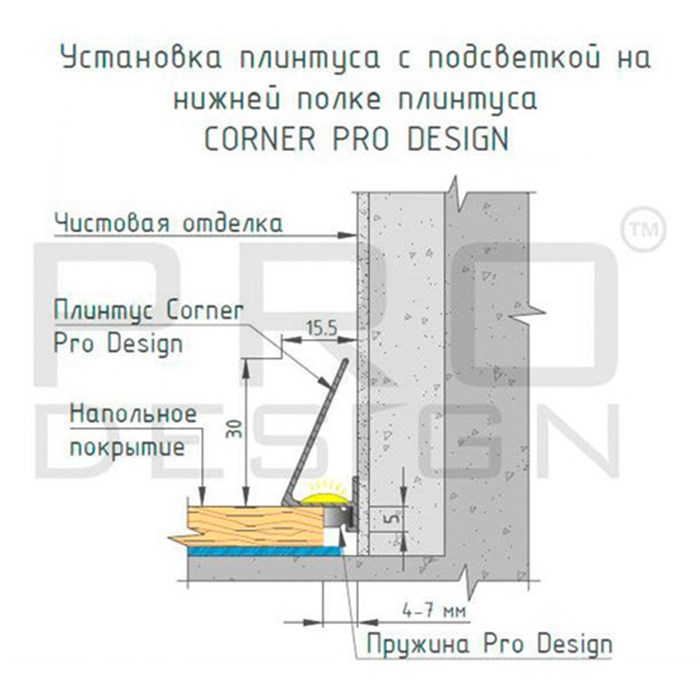 Щелевой плинтус Pro Design Corner 570 Белый №6