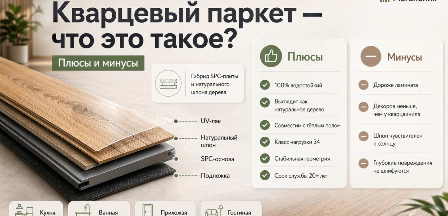 Изображение Кварцевый паркет — что это такое, плюсы и минусы