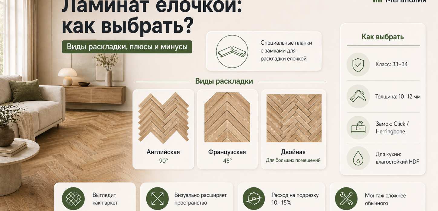 Изображение Ламинат елочкой: какой выбрать, виды раскладки, плюсы и минусы