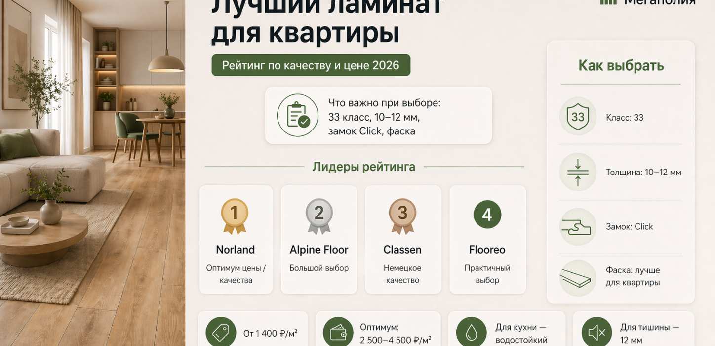 Изображение Лучший ламинат для квартиры: рейтинг по качеству и цене 2026