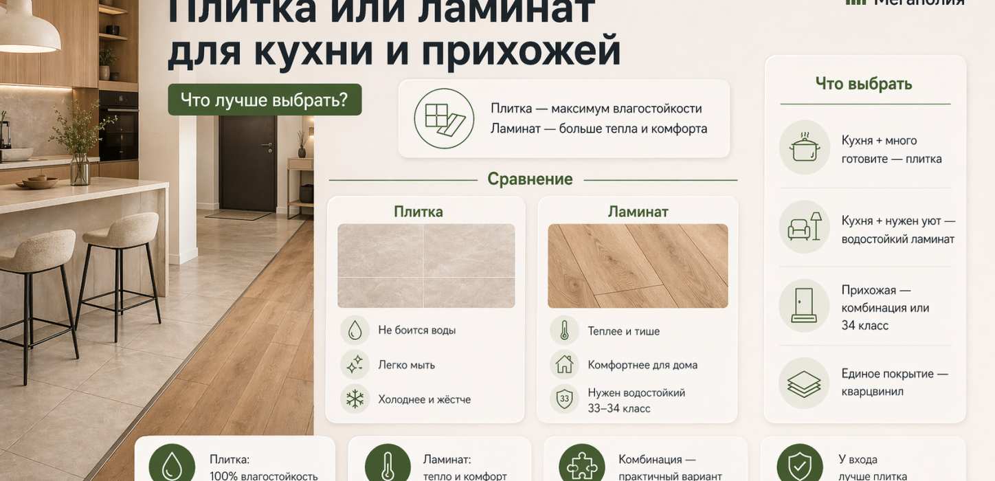 Изображение Плитка или ламинат: что лучше для кухни и прихожей