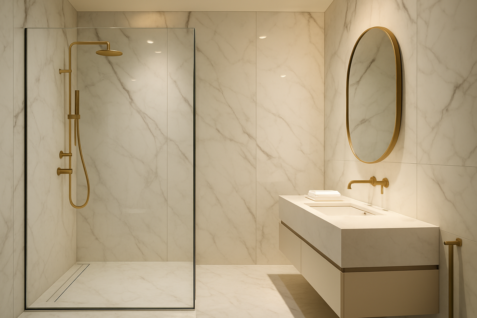 Крупноформатный керамогранит 120x240 в ванной комнате